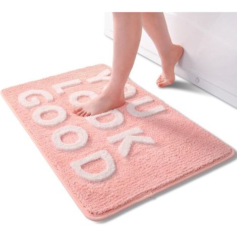 Tappetino da bagno rosa in peluche con effetto 3D - Comodo e antiscivolo - 1 pezzo (1/5)
