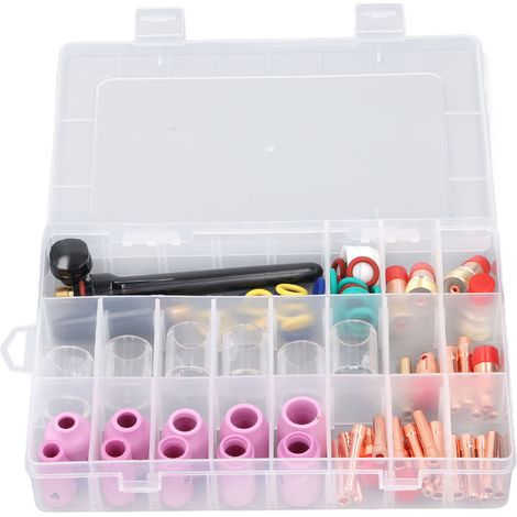 Kit de soudage TIG 81 pièces comprenant une torche, une lentille à gaz, un godet en verre de type 10 et divers accessoires pour WP-17, 18 et 26. (1/5)