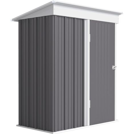 Caseta de jardín de acero gris con estantes regulables y puerta con cerradura (1/5)