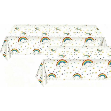 2er Set Regenbogen Tischdecke 274x137cm wasserdicht für Party & Kindergeburtstag