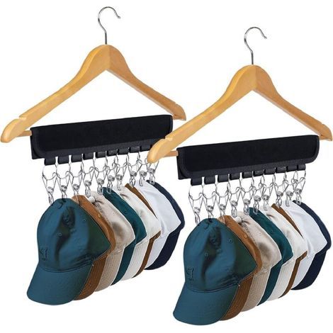 Lot de 2 supports organisateurs de chapeaux – 10 clips en acier inoxydable – Capacité 20 chapeaux – Pour rangement dans placard ou chambre (1/5)