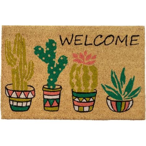 Zerbino di benvenuto con cocco e cactus 60x40 cm (1/5)