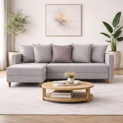 Schlafsofa Champagnerstoff - Ecksofa - Kompakt 215 x 150 cm -