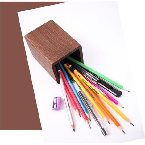 Porte-stylo en bois, porte-stylo carré, organiseur de bureau, noyer noir, fait main, pour fournitures de bureau, pinceaux de (1/4)