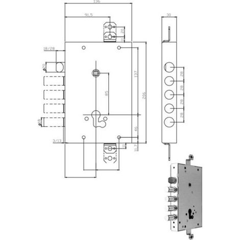 SERRATURA METALLO APPLICARE 668-GF0 ISEO - F.SAGOM M2 TRIPL+SCR IP.MM 28 E.MM 63 (CISA) - 1 pezzo