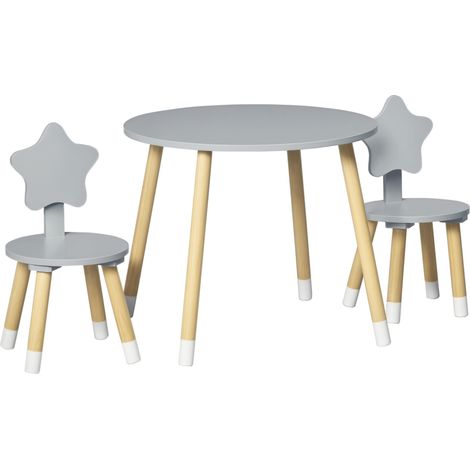 Ensemble table et 2 chaises en bois gris pour enfants de 18 mois à 4 ans, mobilier évolutif et sécurisé. (147 caractères) (1/5)