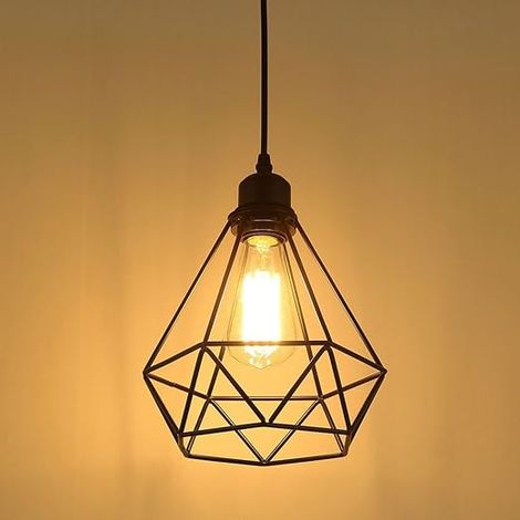 Lampe Suspension Vintage, Suspension Noire,abat jour cuisine,Lampe Cage Éclairage de Plafond Abat-jour en Métal pour Restaurant Salon Chambre Cuisine Bar Couloir (1/5)