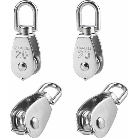 RHG 4 Pièces 20 mm Poulie Simple Poulie en Acier Inox Poulie de Levage Capacité de la Poulie - Argent (1/4)