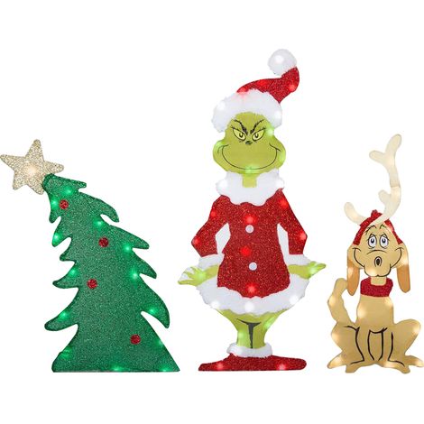 Weihnachts-Gartenschild mit LED-Beleuchtung, Cartoon-Motiv, Gartenstecker, Dekoration für Hof, Rasen, Flur, Garten, Weihnachtsmann, Baum, Hund (1/2)