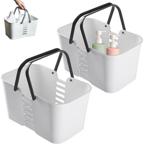 Lot de 2 paniers de douche - Panier de rangement - Panier de douche portable - Panier de douchette - Étagère de douche rectangulaire en plastique blanc - Convient aux salles de bain, maisons et chambr (1/5)