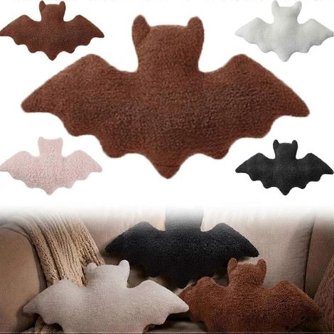 Coussin chauve-souris, décoration d'Halloween pour l'intérieur, housses cadeaux pour adultes, noir Coussins chauve-souris gothiques noirs, coussins en peluche, cadeaux de décoration pour les fêtes (1/5)
