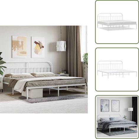 Cadre de lit métal sans matelas et tête de lit blanc 200x200 cm - Cadre De Lit - Lit Double - Lit Metal - Lit Blanc - Meuble Chambre (1/5)