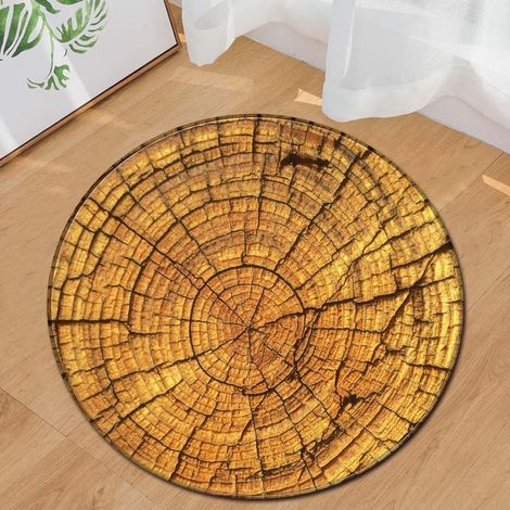 Tapis Rond - Grains De Bois - Pour Enfants Et Yoga - Diamètre 60 cm - Microfibre Non Glissant - Pour Sol Laminé Ou Parquet (1/2)
