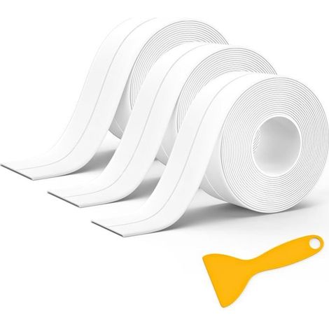Lot de 3 rouleaux ruban étanchéité silicone – 320x3,8 cm – Anti-moisissure, anti-fuite – Cuisine, salle bain (1/5)
