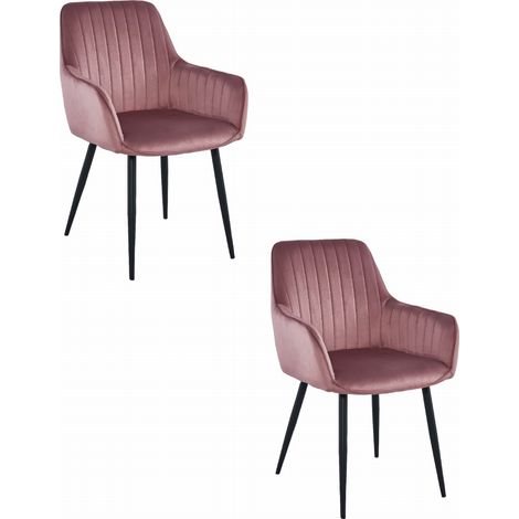 Ensemble de 2 chaises Valora SELO en velours rose et pieds noirs (1/5)