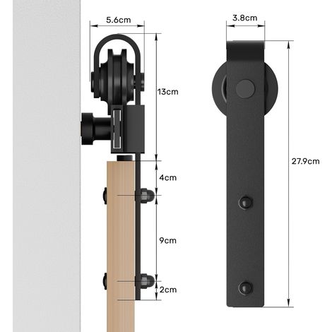 Kit de riel para puerta corrediza de granero de 200 cm/6,6 pies, sistema de puerta corrediza colgante, kit de riel para puerta corrediza, riel + 2 ruedas, negro (1/5)