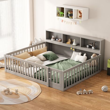 Lit 140x200 avec rangement en pin gris OKMYHOME (1/5)