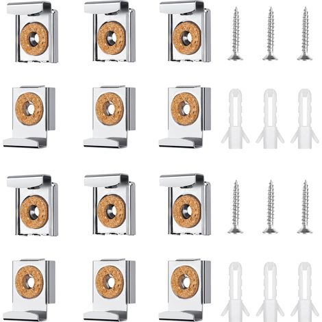 Spiegel-Clip-Klemme, 12 Stück, an der Wand montierte Spiegelklemme, verstellbare Halterung, federbelastete Spiegel-Spiegel-Clips, Metall-Feder-Hänge-Clips mit Schrauben und Dübeln