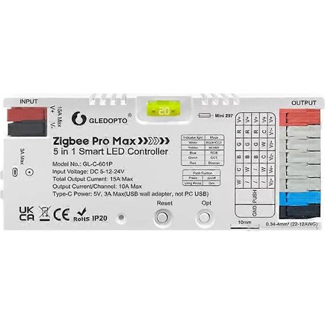 GLEDOPTO Pro Max ZigBee 3.0 5-in-1 LED-Controller: RGBCCT, RGBW, RGB CCT, Farbdimmung, Weißlicht, 20-A-Stecksicherung, Sprachsteuerung (1/5)