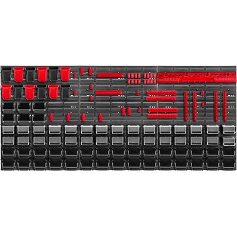 KADAX Werkstattwandregal, Wandplatten, 174 x 78 cm, Rot und Schwarz, 121 tlg.