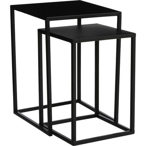 Lot de 2 Tables d'Appoint Noires Bout de Canapé et Porte-Plante Design Robuste - PANGIVO (1/5)