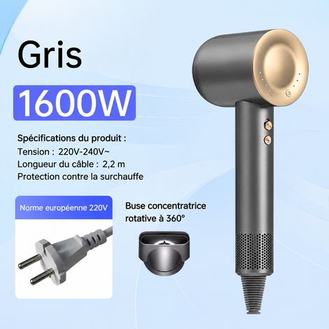 Sèche-cheveux haute vitesse 1600W gris prise européenne avec buse concentrateur gris réf 1759 590 g – Livraison gratuite