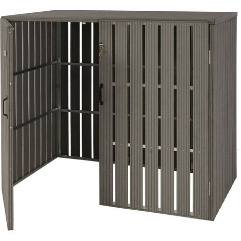 XL 2er-/4er-WPC-Mülltonnenverkleidung HHG-984, Mülltonnenbox, Metall Holzoptik, erweiterbar grau (1/5)