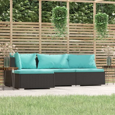 Salon de jardin 4 pcs - Canapé de jardin - Ensembles de Meubles d'exterieur - avec coussins Noir Résine tressée Chic-129783 (1/5)