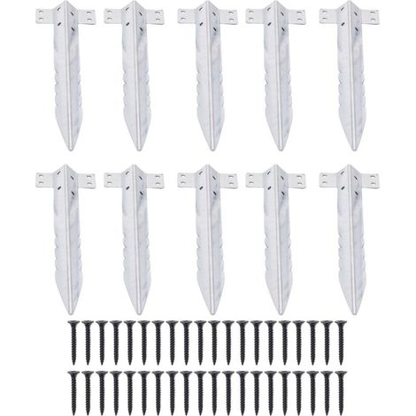 Packung mit 10 kleinen, verzinkten Stahlschwellen als Stützen für Gartenbeete aus Holz.