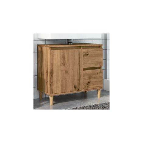 Armoire lavabo chêne artisanal 65x33x60 bois d'ingénierie (1/5)