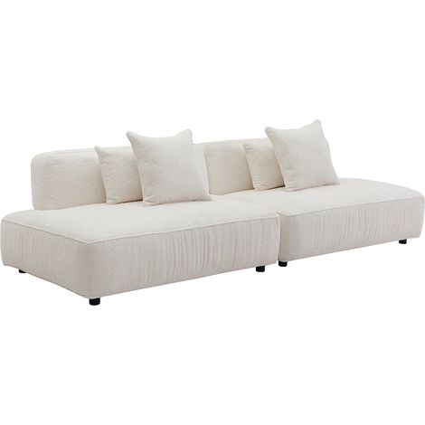 Divano 5 posti aperto modulabile in tessuto bouclette bianco avorio - LELACO (1/5)