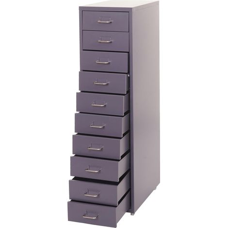 Armario con ruedas Boston T851, armario con cajones armario de acero, 110x28x41cm 10 cajones, gris oscuro