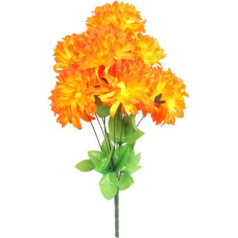 Strauß aus 10 großen, orangefarbenen künstlichen Chrysanthemen für Allerheiligen (1/2)