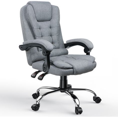 Rattantree - Fauteuil de bureau ergonomique - Hauteur réglable 45-55 cm - dossier inclinable 130° - Assise large 52 cm - Capacité Max 130KG - roulette 360°- Gris foncé