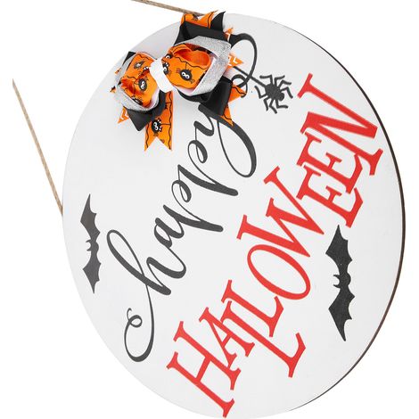 Plaque de Porte en Bois Halloween pour Décoration Extérieure et Intérieure avec Noeud Blanc (1/5)