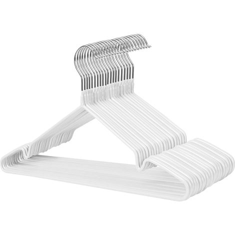 Cintres in Metal, Ensemble de 20 Cintres pour Chemises, Pantalons, Robes, Enduit in PVC, Antidérapant, Avec Encoches, Blanc (1/4)