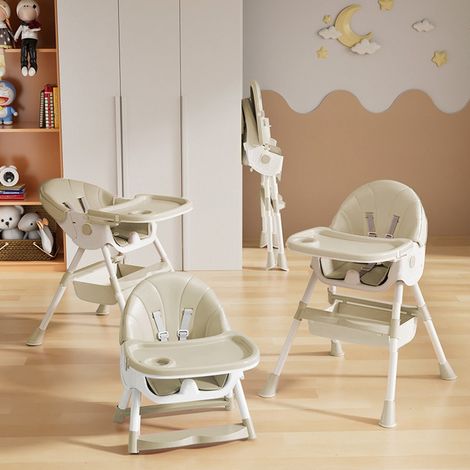 Chaise haute pour bébé enfant - Hauteur réglable - Plateau Amovible - Harnais 5 points - /Blanc (1/5)