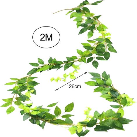 Guirlande de glycine artificielle réaliste de 200 cm, idéale pour décorer un mur, un jardin ou un espace extérieur (intérieur ou extérieur). Décoration florale grimpante en lierre vert. (1/5)