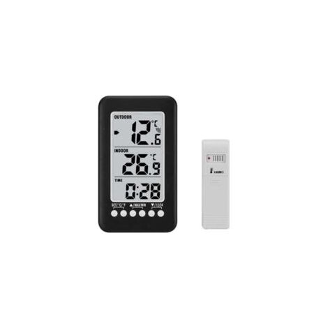 Termometro wireless 2 in 1 per interni/esterni - Orologio LCD, portata di trasmissione di 100 metri, visualizzazione della temperatura (Celsius/Fahrenheit), comodo montaggio a parete/scrivania. - Crez