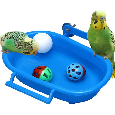 Bain d'oiseaux pour cage avec 3 balles pour oiseaux - Baignoire pour perruche Mangeoire pour oiseaux - Bac de douche pour perroquets - Accessoires pour cage à canaris (1/5)