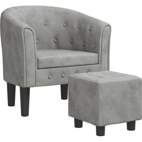 Poltrona lounge dal design moderno con poggiapiedi in velluto grigio chiaro imbottito e schienale arrotondato DEC026833