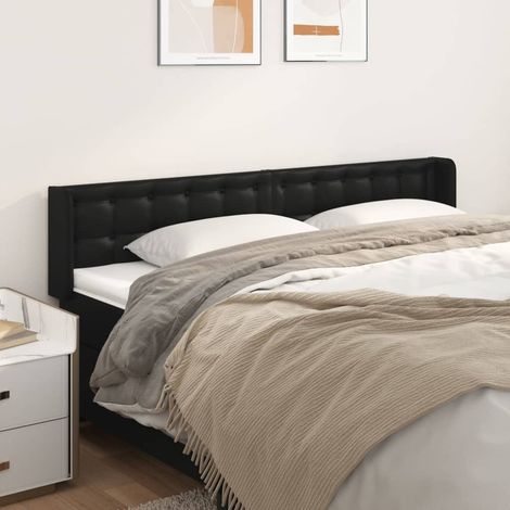 Tête de lit avec oreilles pour lit double, Tableau décoratif de chevet élégante Noir 163x16x78/88 cm Similicuir SDG78932 (1/5)