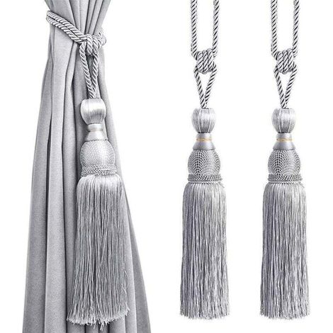 Rideau de tennis en fil d'or suspendu boule suspendue rideau d'oreille sangle de gland 2 gris argent