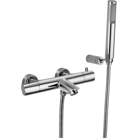 Externe thermostatische Wannenbatterie mit Handbrause in Stahloptik Serie Paffoni Light LIQ023ST  Messing - Steel looking