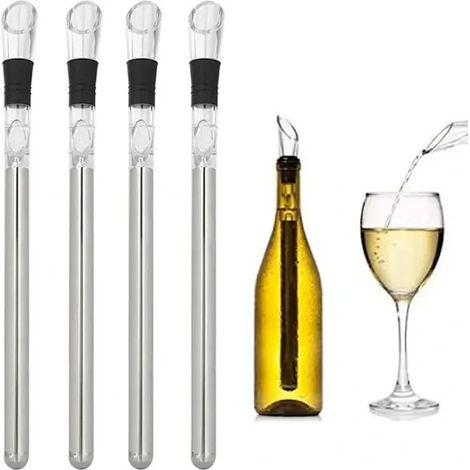 Lot de 4 refroidisseurs à vin en acier inoxydable avec tige de refroidissement et fonction d'aération (BT)-FQ--AquaForge