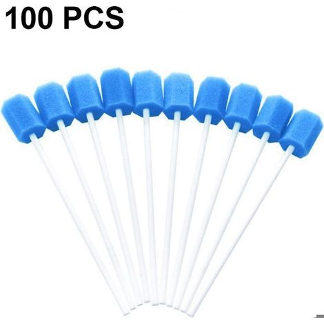 100 tampons d'hygiène buccale – Nettoyage des dents – Bain de bouche – Dents – Bain de bouche – Tampon, sans saveur, languette bleue (1/5)