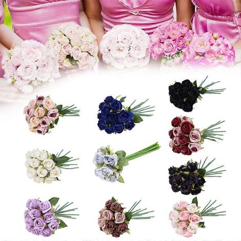 Bouquet de 12 roses artificielles en soie pour mariage, fête et décoration intérieure (1/4)