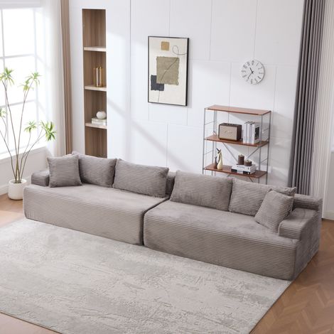 Canapé modulable méridienne en chenille 6 places 344x99x74.5cm avec coussinmousse haute résilience 30D,base antidérapante-Gris (1/5)