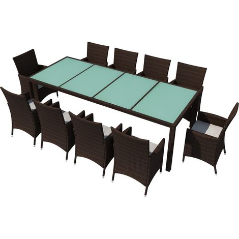 Mobili da giardino mobili da esterno Set di mobili da 11 pezzi con cuscini in resina intrecciata marrone 020015433