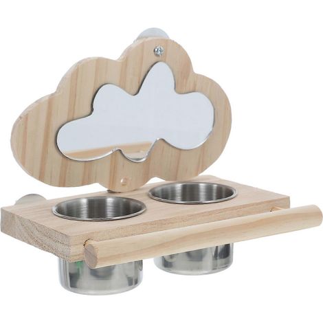 Support pour perroquet avec perchoir en bois, miroir et mangeoire (1/5)